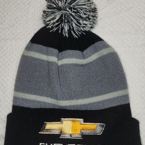 Hit Wear Chevy Dark Blue and Gray Pom Pom Winter Beanie Hat
